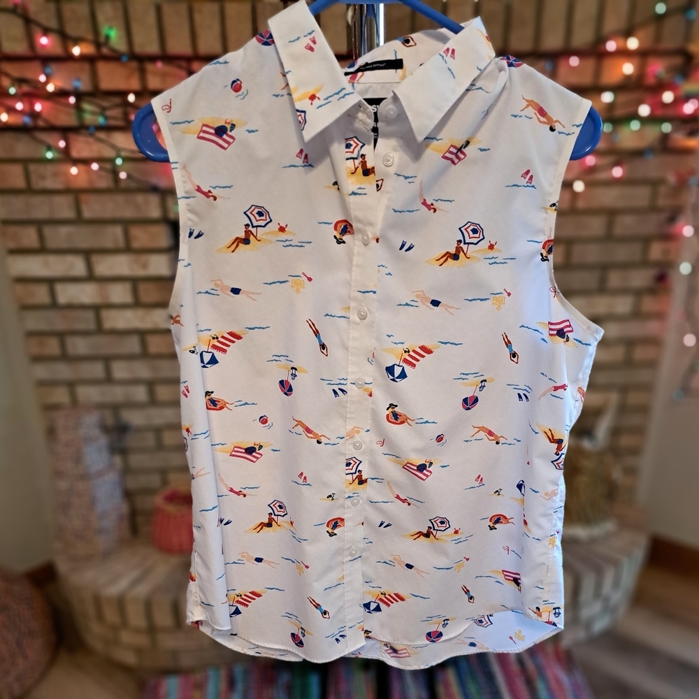 EUC Land's End sleeveless cotton button down blouse, size 14P